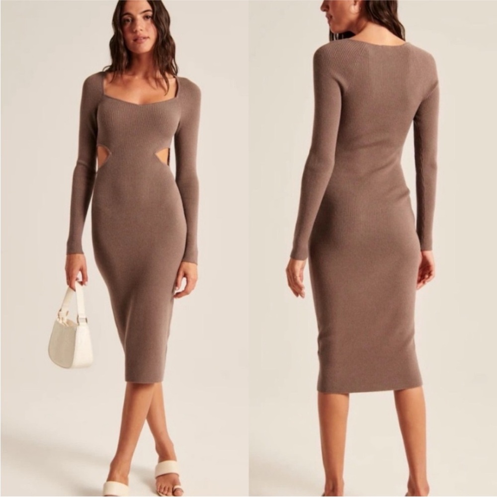 NWT Abercrombie & Fitch Cut Out Ribbed Knit Long Sleeve Midi Sweater Dress